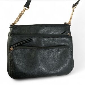 Chic Black Crossbody Bag with Gold Accents